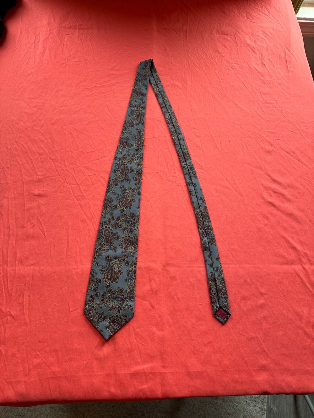 Vintage 90s Dusty Blue Multicolor Paisley Silk Tie